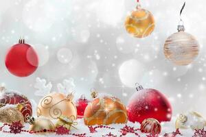 Beautiful Christmas Background, balls and glitter, Awesome decoration photo