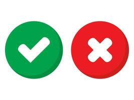 Green tick and red cross checkmarks in circle flat icons. Yes or no line symbol, approved or rejected icon for user interface. vector