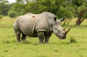 AI generated South African Rhino grazing. AI Generated photo