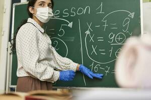Teacher teaching during covid 19 pandemic photo