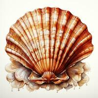 AI generated Watercolor Seashell clipart on white background. AI Generated photo