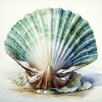 AI generated Watercolor Seashell clipart on white background. AI Generated photo