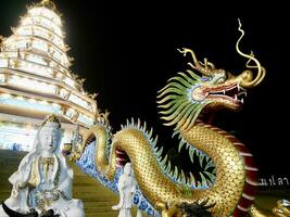 Guanyin statue in the temple, Big White Bodhisattva Guanyin statue magnificent work of art that exudes a sense of peace and tranquility, Guan Yin in Thailand temple, dragon photo