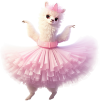 AI generated Cute cartoon alpaca in 3D style wearing a tutu and pointe shoes. Generative ai. png