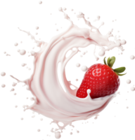 ai gegenereerd melk of yoghurt plons met aardbei realistisch illustratie geïsoleerd. generatief ai. png