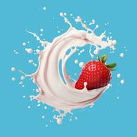 AI generated Milk or yogurt splash with strawberry realistic illustration isolated. Generative ai. photo