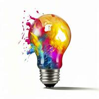 AI generated Unique Creative idea concept with lightbulb made out of paint. AI Generated photo