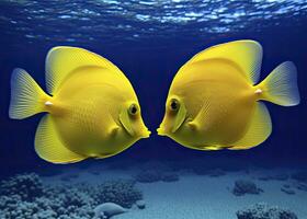 AI generated Two yellow tangs, face to face.  AI Generated. photo