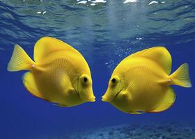 AI generated Two yellow tangs, face to face.  AI Generated. photo