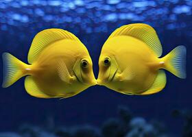 AI generated Two yellow tangs, face to face.  AI Generated. photo