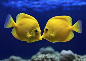 AI generated Two yellow tangs, face to face.  AI Generated. photo