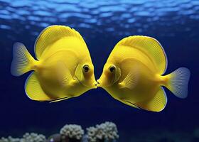 AI generated Two yellow tangs, face to face.  AI Generated. photo