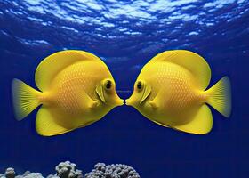 AI generated Two yellow tangs, face to face.  AI Generated. photo