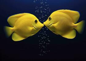 AI generated Two yellow tangs, face to face.  AI Generated. photo