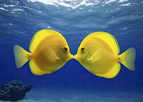 AI generated Two yellow tangs, face to face.  AI Generated. photo