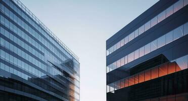 AI generated Two modern buildings with glass windows. Architecture design of buildings.  AI Generated photo