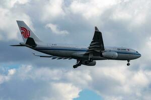 Air China passenger plane at airport. Schedule flight travel. Aviation and aircraft. Air transport. Global international transportation. Fly and flying. photo