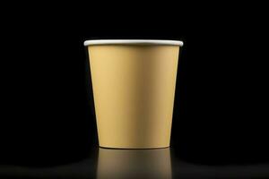 AI generated Side view yellow empty disposable paper fast food cup isolated on black background. Generative AI photo