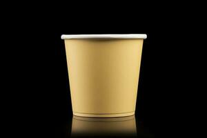 AI generated Side view yellow empty disposable paper fast food cup isolated on black background. Generative AI photo