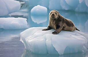 AI generated Sea Otter on Ice. AI Generated photo