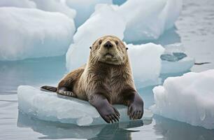 AI generated Sea Otter on Ice. AI Generated photo