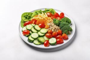 AI generated Salad with quinoa, spinach, broccoli, tomatoes, cucumbers and carrots. AI Generated photo