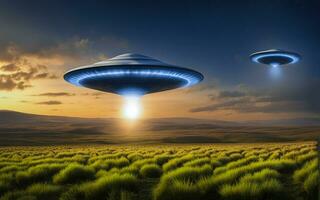 AI generated an alien spaceship flying over a field photo