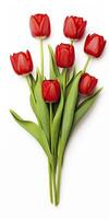 AI generated Red tulips isolated on white background. AI Generated photo