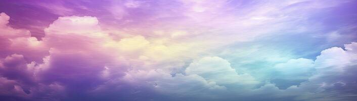 AI generated Rainbow sky with fluffy clouds. Multicolored toned sky. AI Generated. photo