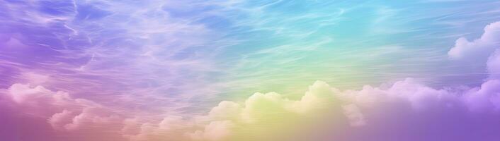 AI generated Rainbow sky with fluffy clouds. Multicolored toned sky. AI Generated. photo