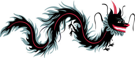 Chinesisch schwarz mystisch Fantasie Drachen. Karikatur Illustration im kindisch Hand gezeichnet Stil png