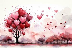 AI generated Valentines Day pink watercolor landscape background. Ai generative art photo