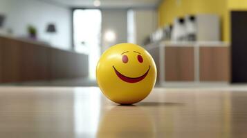 ai generado un amarillo sonriente pelota lata promover un positivo trabajo ambiente. generativo ai foto