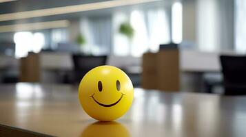 AI generated A Yellow Smiling Ball Can Promote a Positive Work Environment. Generative AI photo