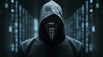 ai generado binario intriga. anónimo robótico hacker concepto de hackear. ai generado foto