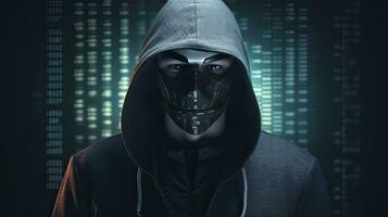 ai generado binario intriga. anónimo robótico hacker concepto de hackear. ai generado foto