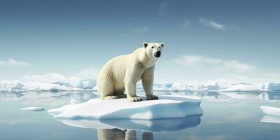 AI generated Polar bear on ice floe. Melting iceberg and global warming. AI Generated photo