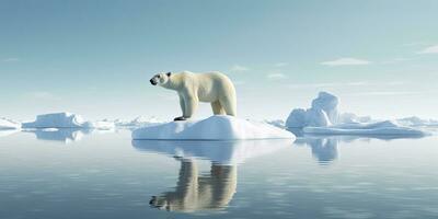 ai generado polar oso en hielo témpano de hielo. derritiendo iceberg y global calentamiento ai generado foto