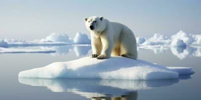 AI generated Polar bear on ice floe. Melting iceberg and global warming. AI Generated photo