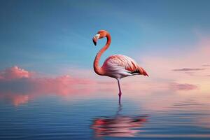 AI generated Pink Flamingo in the water. AI Generated photo