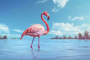 AI generated Pink Flamingo in the water. AI Generated photo