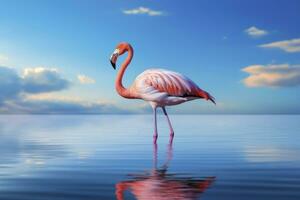 AI generated Pink Flamingo in the water. AI Generated photo