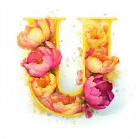 AI generated Creative letter U concept made of fresh yellow and pink peony photo
