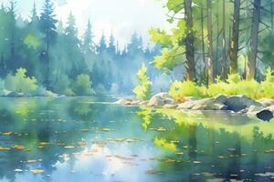 AI generated The serenity of a secluded forest lake.AI Generated photo