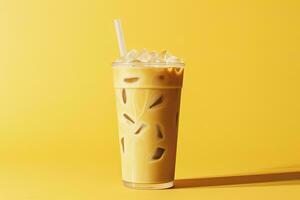 AI generated Iced Latte on yellow background. AI Generated photo