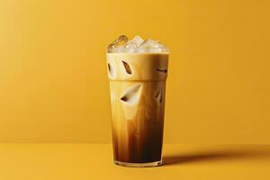 AI generated Iced Latte on yellow background. AI Generated photo