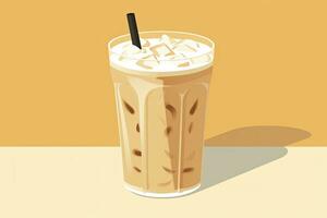 AI generated Iced Latte on yellow background. AI Generated photo