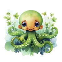 AI generated Watercolor Octopus for kids. AI Generated photo