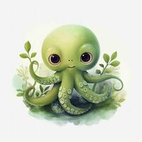 AI generated Watercolor Octopus for kids. AI Generated photo