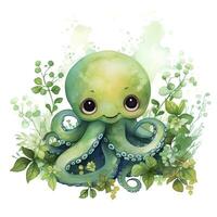 AI generated Watercolor Octopus for kids. AI Generated photo